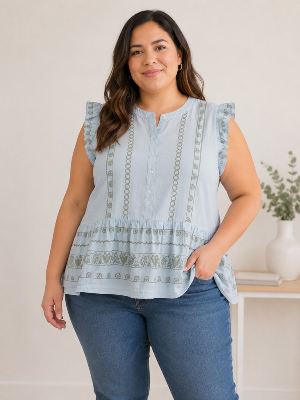 LOFT Embroidered Sleeveless Peplum Top XL #0160